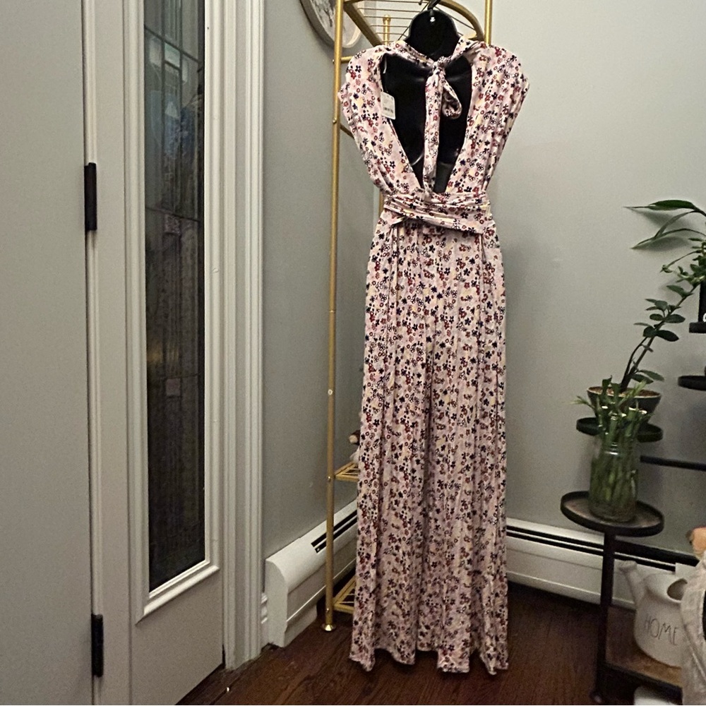 Free People bohemian Vibe Check One Piece in Tea Ditsy Shell jumpsuit size M NEW - Picture 8 of 9